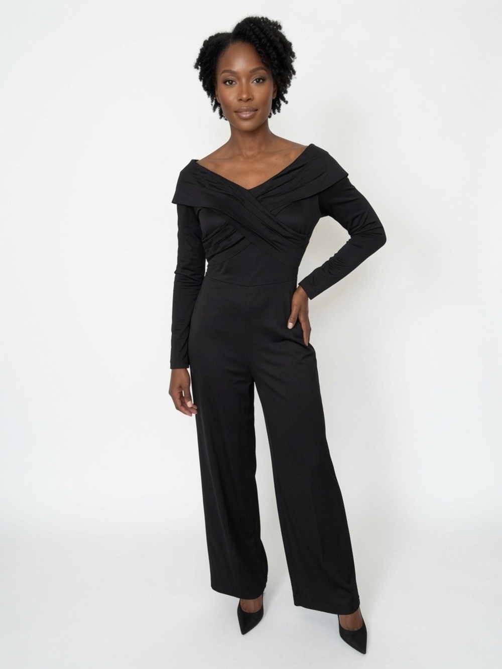 Diane Von Furstenberg Black Off-Shoulder Long Sleeve Jumpsuit